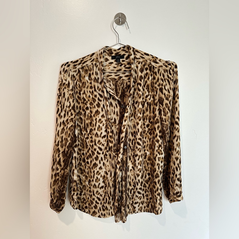 J.Crew Leopard Print Tie Neck Blouse